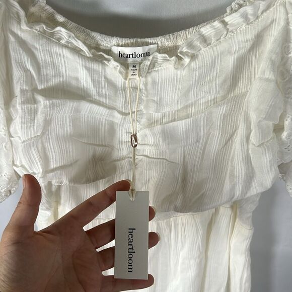 HEARTLOOM Cella Embroidered Eyelet Puff Sleeves Smocked Tiered Mini Dress NWT M - Picture 10 of 12